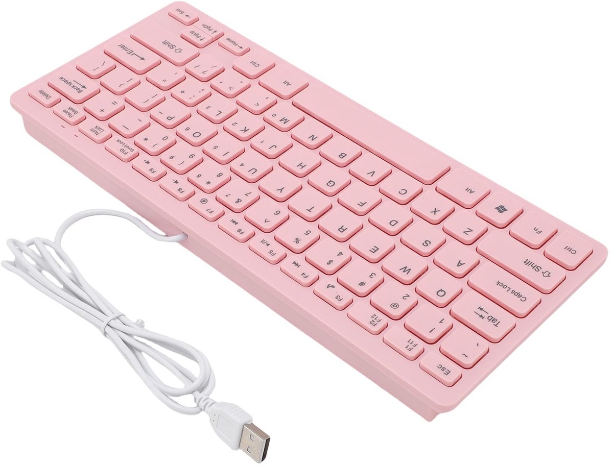 SnelShoppen - Roze Bedraad Toetsenbord met Stil Geluid, USB Aansluiting, 78 Toetsen, ABS Materiaal, Antislip Pads voor Computer en Werkgames