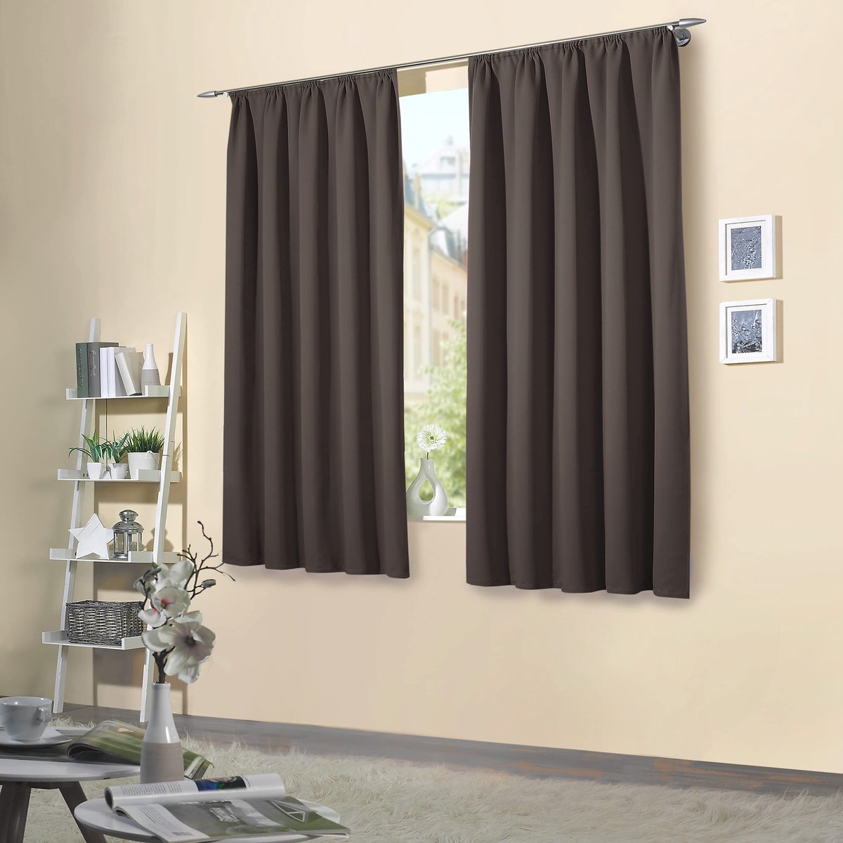 SnelShoppen - Set van 2 Verduisterende Gordijnen 175x135 cm - Thermische Isolatie - Ondoorzichtig Grijs-Bruin - Ideaal voor Woonkamer en Slaapkamer