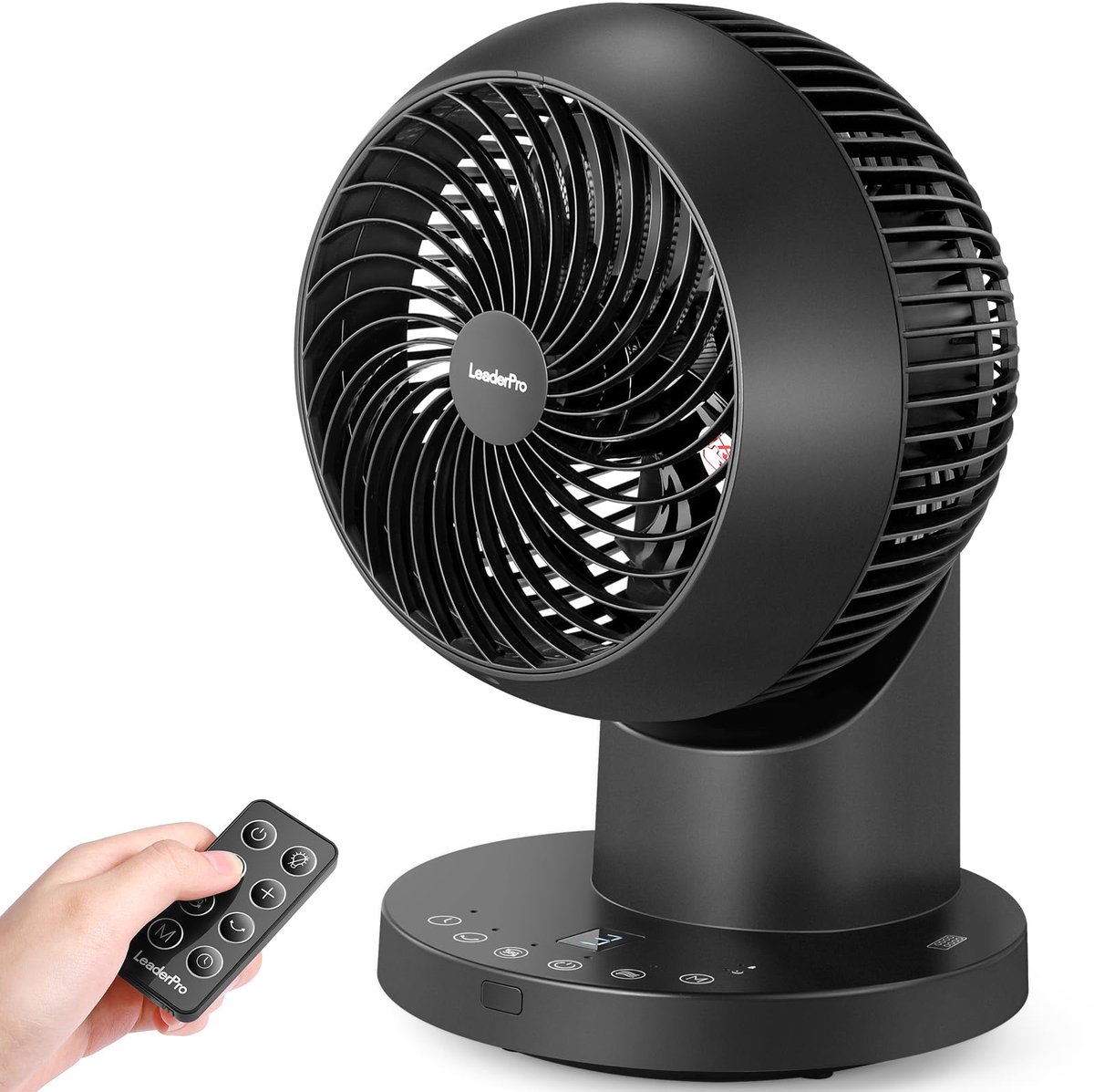 SnelShoppen - Stille Ventilator 360° Tafelventilator met Afstandsbediening en Staande Ventilator, 32W Zwart voor Thuis, Kantoor, Tuin en Meer