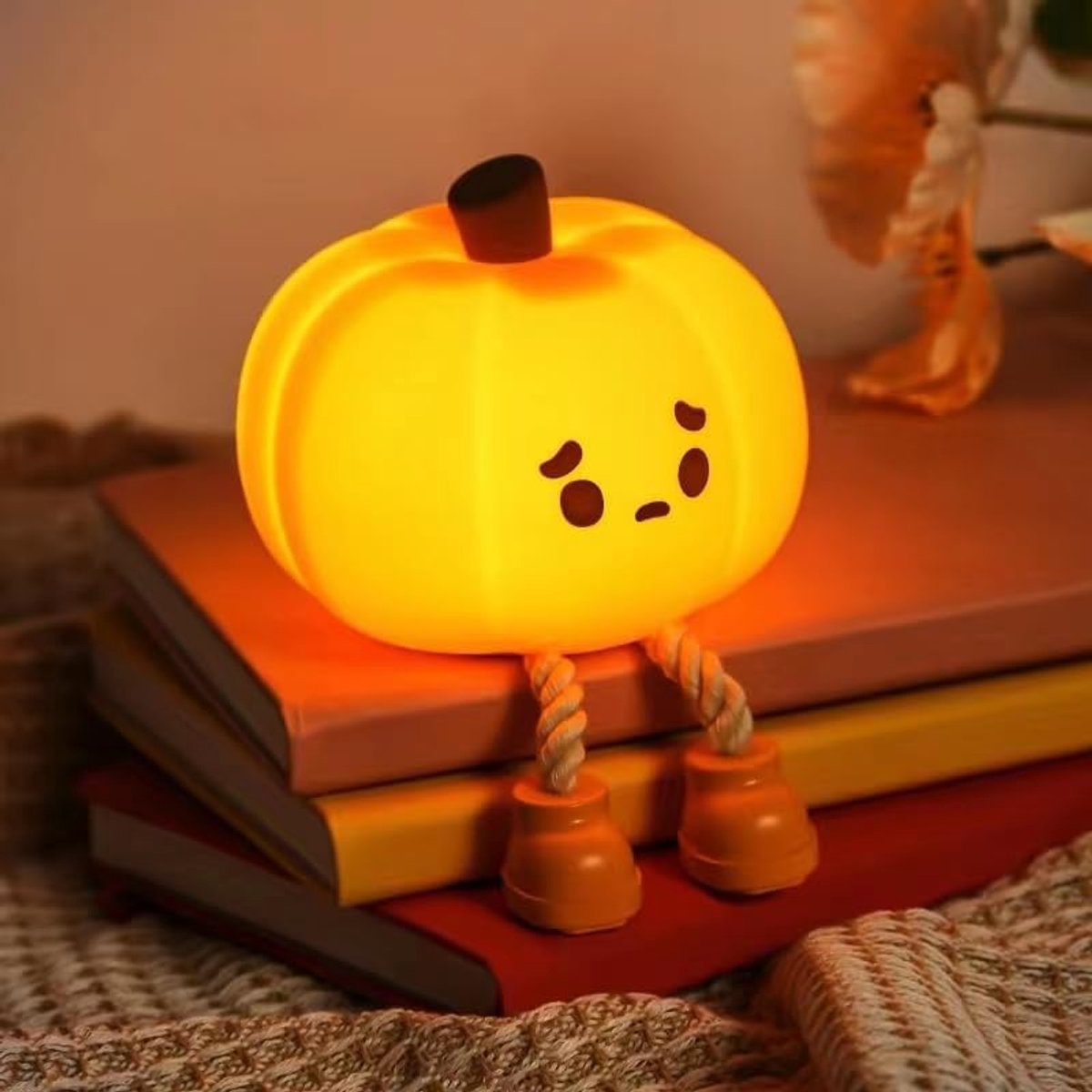 Halloween Nachtlampje - Siliconen Kraanbediening Bedlampje - Pompoen-Nachtlampje - Melancholische Pompoen - 3 Versnelling Helderheidsinstelling - Halloween-Decoraties - Dimbaar Via Aanraking - Oplaadbaar - Halloween Slaapkamer Decoraties