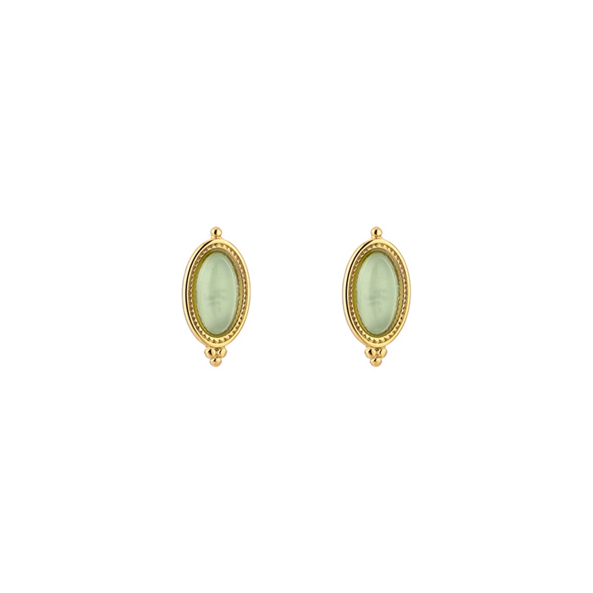 Stainless Steel Boho Oval Natural Stone Studs – Luxe Boho Natuursteen Oorknopjes – RVS - Licht Groen