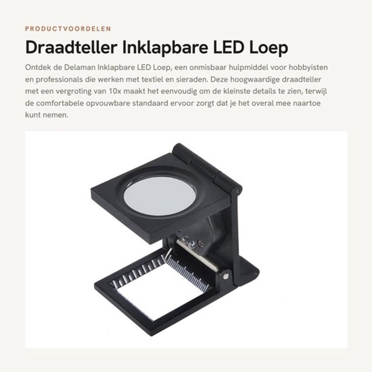Draadteller - Inklapbare LED Loep - Hoogwaardige Vergroting - Zwart - Geschikt voor Textiel en Sieraden - 10x Vergrootglas