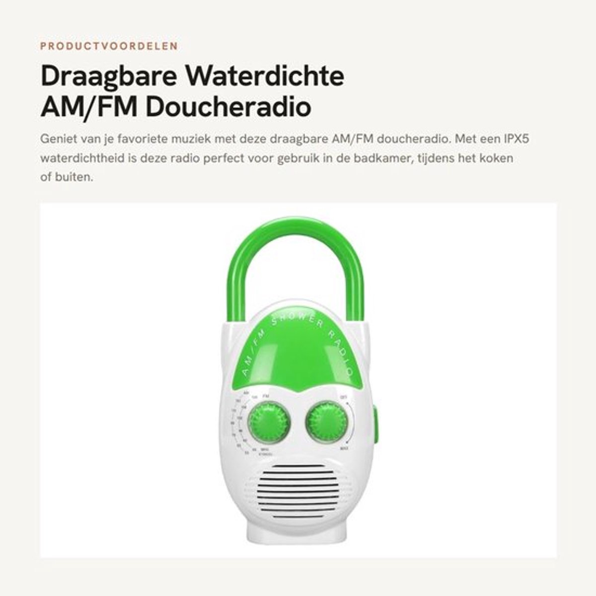 Doucheradio Waterdicht IPX5 - Draagbare Radio - AM/FM Radio - Ingebouwde Luidspreker - Verstelbaar Volume - Geschikt voor Badkamer