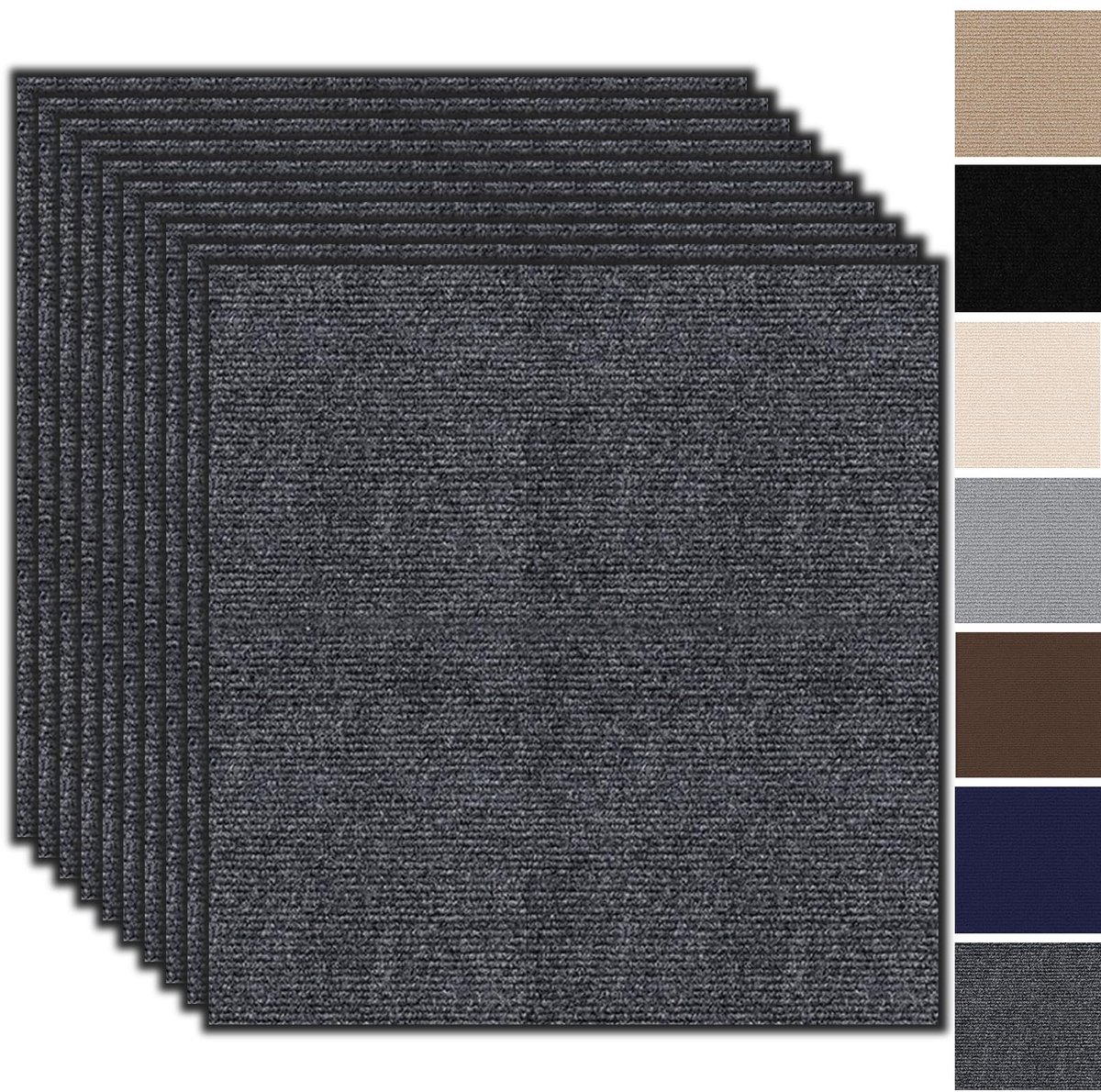 SnelShoppen - Tapijttegels 50x50 cm Zelfklevend 10 Stuks Donkergrijs Duurzaam Tapijt Vloerbedekking voor Woning Kantoor Commercieel 2,5 m²