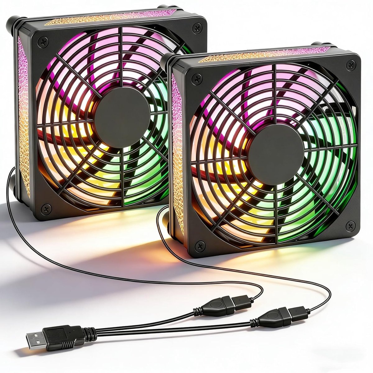 SnelShoppen - 120mm USB Ventilator met Kleurrijke LED Verlichting, Metalen Grill Bescherming, Koelventilator voor PC, TV Box, Ontvanger, AV Kast