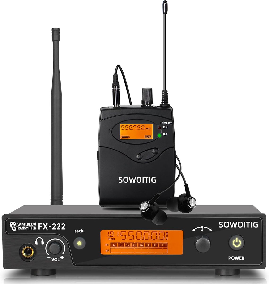 SnelShoppen - Draadloos In-Ear Monitoring Systeem - Professioneel UHF-IEM Mono Systeem met Metalen Transmitter voor Rack-Montage, 1 Bodypack Ontvanger