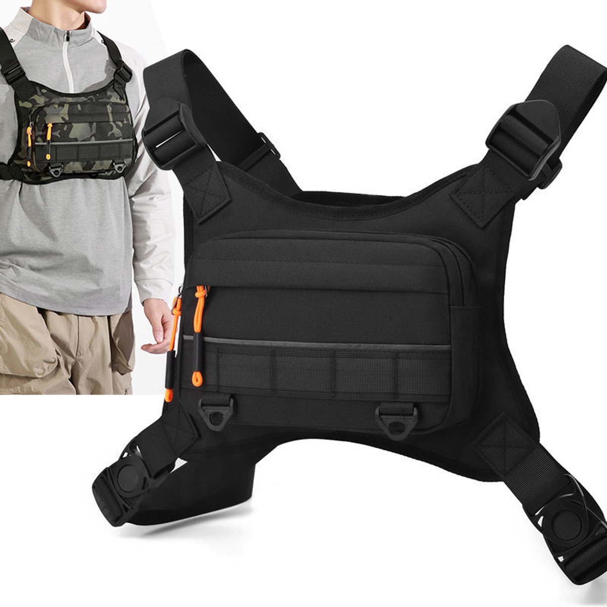 Gadgetzan® Nylon Running Survival Vest – Lichtgewicht Verstelbare Borsttas met Telefoonvak – Sporttas voor Hardlopen Wandelen Fietsen en Outdoor Zwart