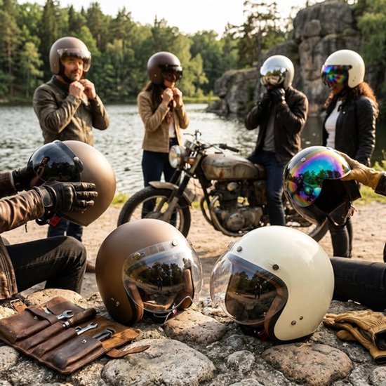 SnelShoppen - Universele Helm Visor - Winddichte Zonnebrand Half Gezicht Retro Motorhelm - Transparante Bescherming - Voor Open Motorhelmen