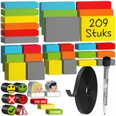 Een set van 209 magnetische whiteboard stickers, een marker, een rol magneetband en diverse icoontjes.