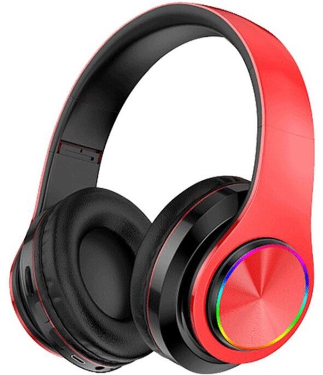 Draadloze Bluetooth-oortjes met gekleurde ledlampjesopvouwbaar, bedrade stereohoofdtelefoon met hoge geluidskwaliteit, geschikt voor klaslokalen/thuiswerkplekken/pc's/mobiele telefoons/kinderen en volwassenen (rood en zwart).