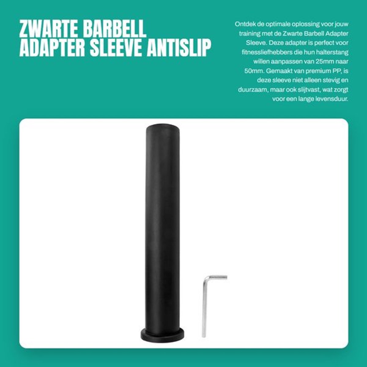 Zwarte Barbell Adapter Sleeve - Antislip - Duurzaam - 50mm - Gewichtheffen - Fitness Center - 303mm