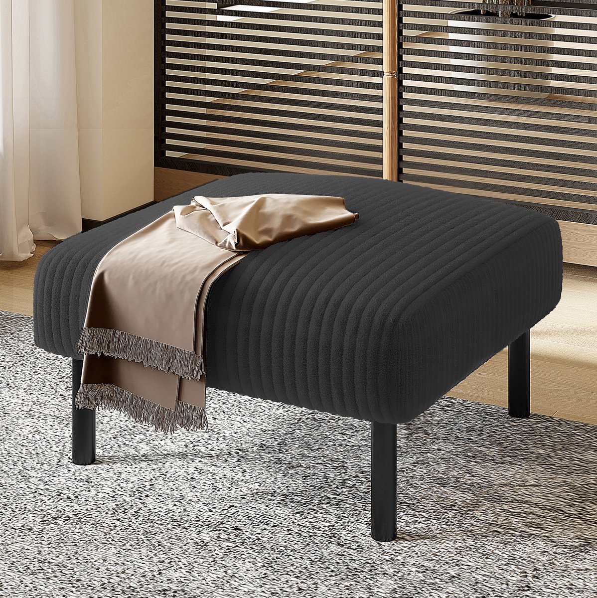 MODENUIT Voetenbankje – 56 x 51 x 39 cm – Gestoffeerd Metalen Onderstel – Stof – Grijs – Voor Binnen