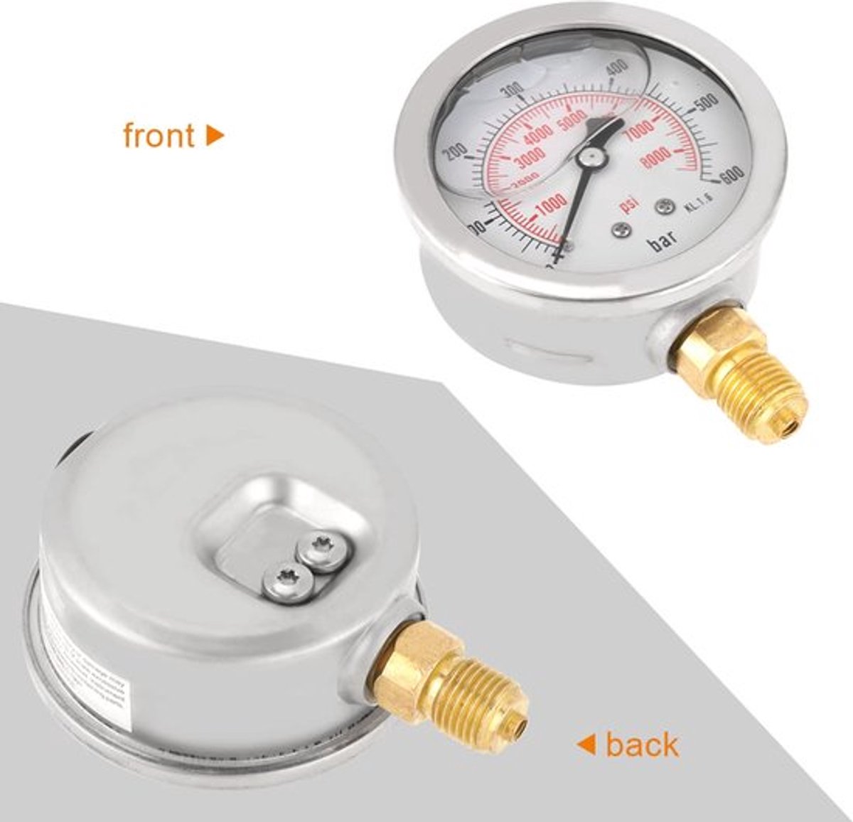 Hydraulische Manometer 63 Mm Wijzerplaat - Drukmeter 0-600 Bar / 0-8500 Psi - Draagbaar Meetinstrument - Metalen Behuizing - G 1/4 Draad - Nauwkeurige Meting