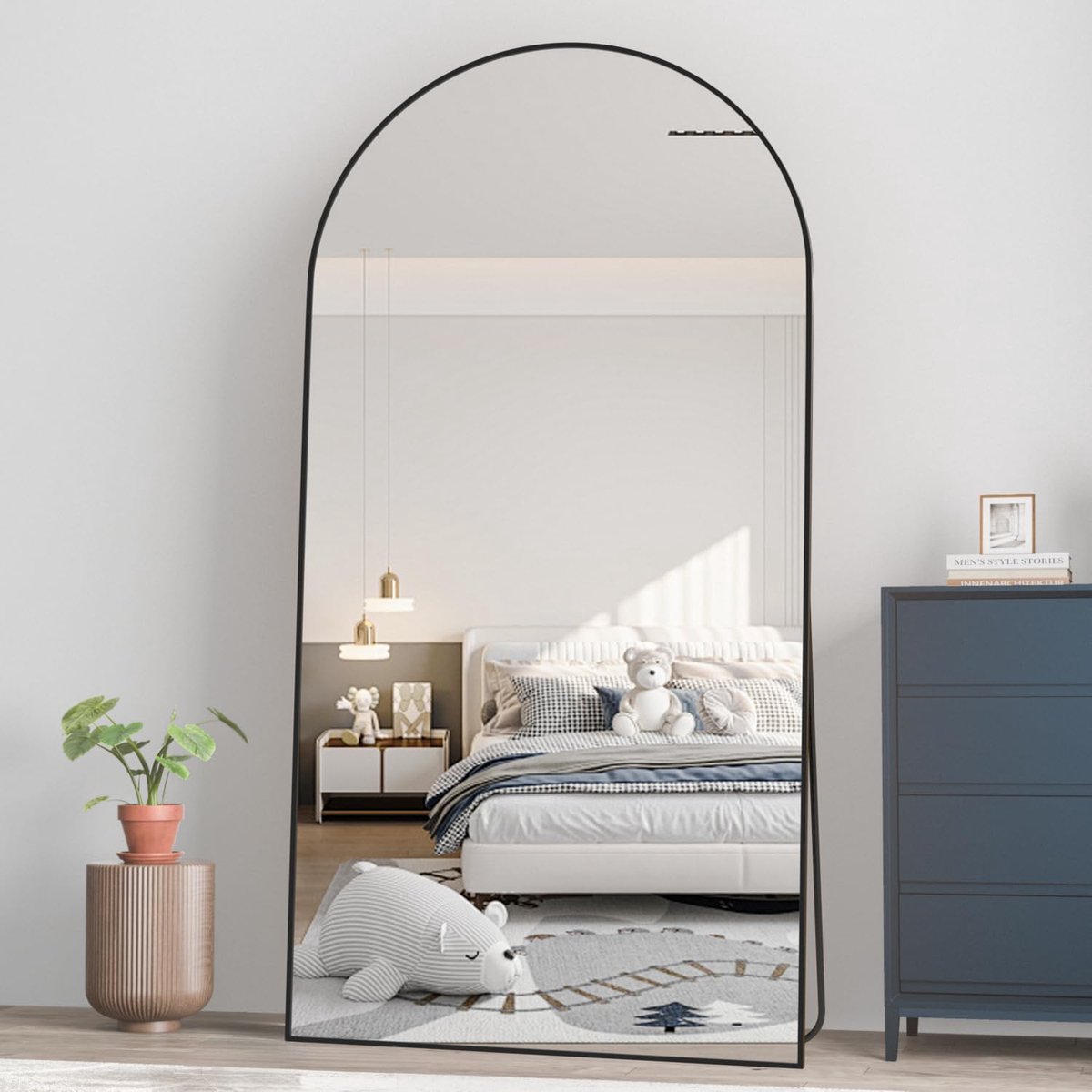 SnelShoppen - Zwarte gebogen spiegel 193 x 86 cm - Full-body staande spiegel met aluminiumlegering frame - Perfect voor slaapkamer, woonkamer, dressin
