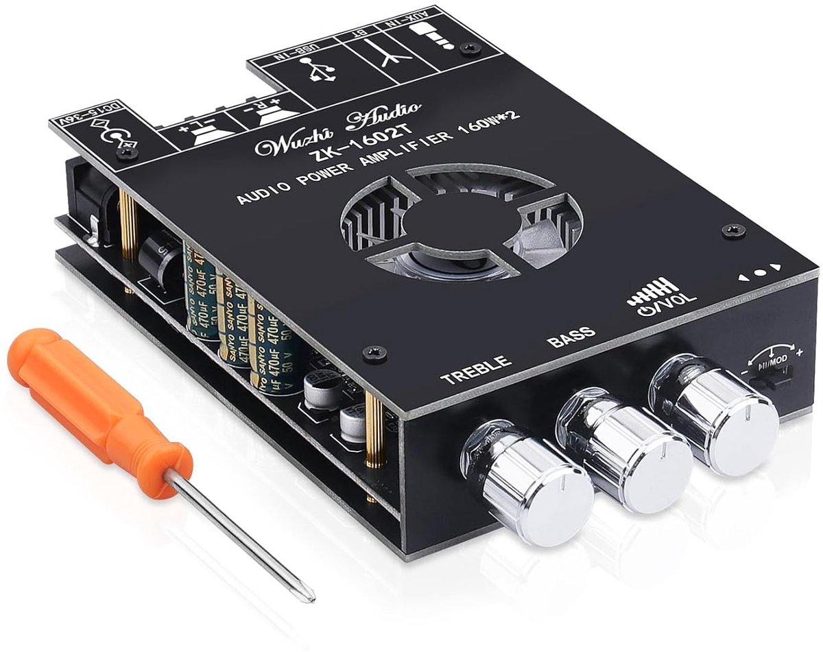 SnelShoppen - HiFi Verstärker Bluetooth 5.0 2.0 Kanaal 160W+160W Stereo Mini Audioversterker TDA7498E voor Thuisgebruik met USB, AUX, DC 15-36V