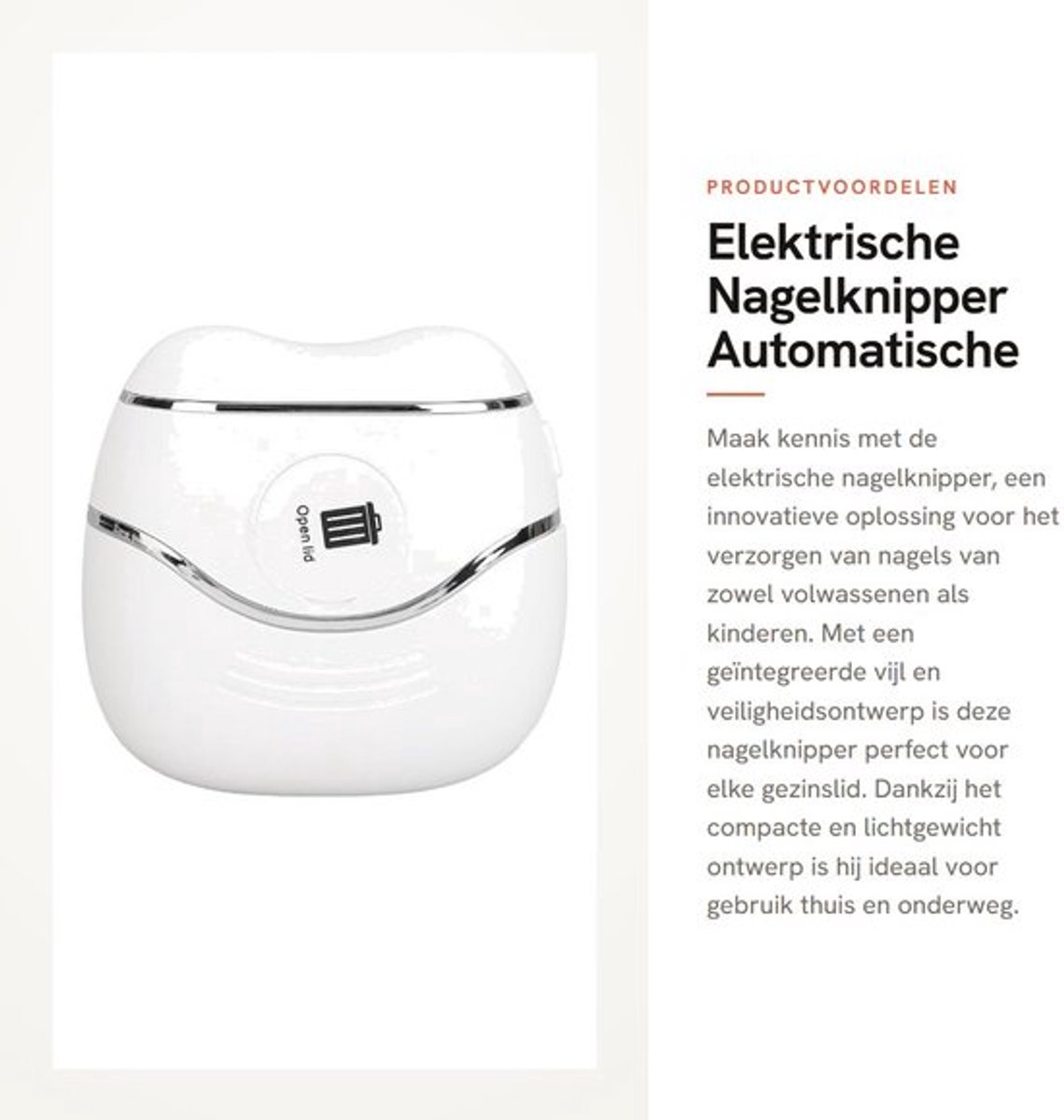 Elektrische Nagelknipper - Automatische Nagelknipper - Veiligheidsontwerp - Draagbaar Formaat - Geïntegreerde Vijl - Geschikt voor Volwas...