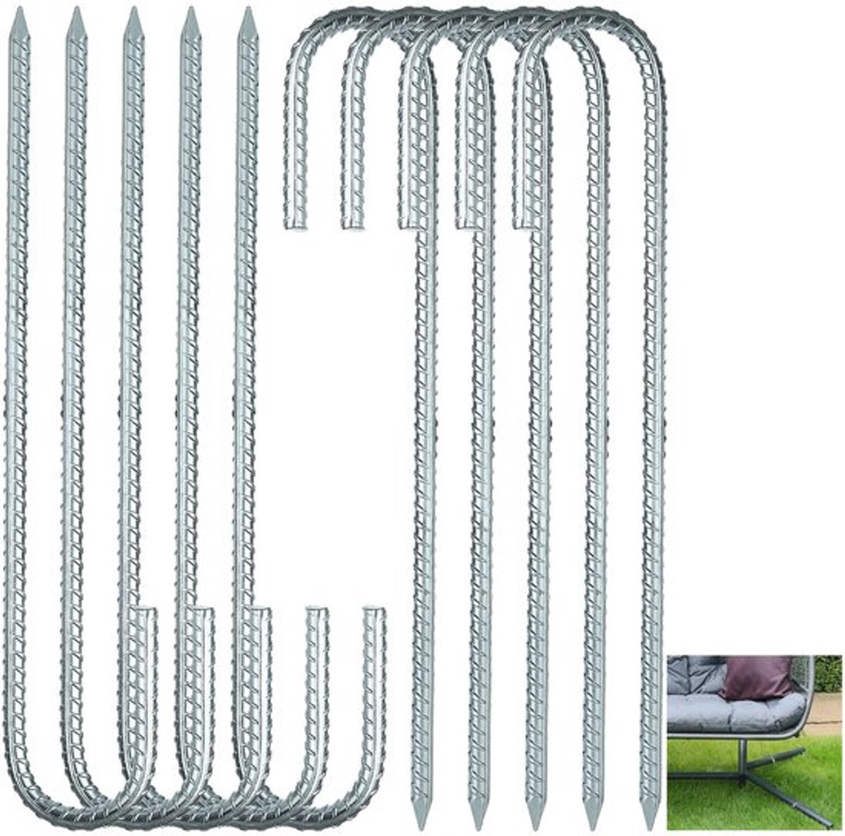 Tentharingen 30 cm verzinkt staal - 10 stuks - J-tentharingen - Tuinharingen - Trampolinetankers - Roestbestendig - Haringen