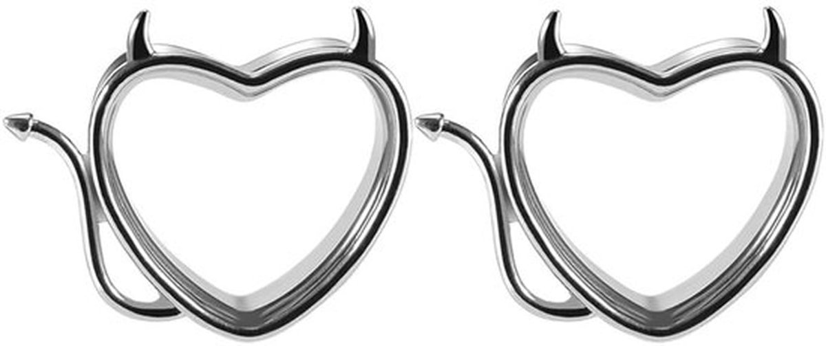Tunnel Buttplug Hartvormig - Roestvrij Staal - Expanderpiercing - Geschenkdoos - Maten 0g/8mm tot 7/8"/22mm - Modieus Design - Piercing