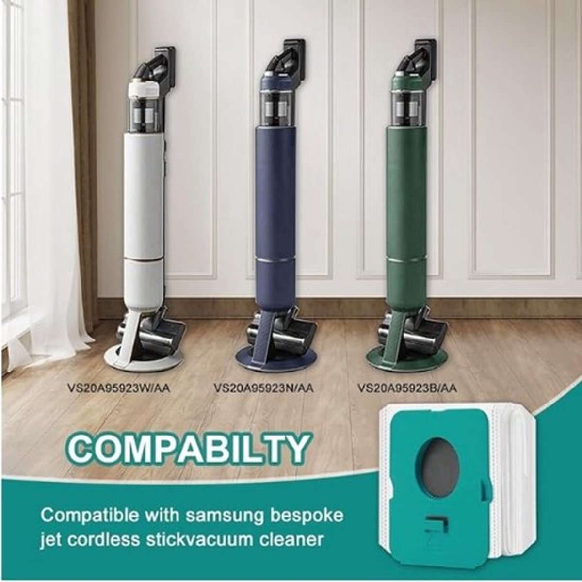 10 VCA-ADB952 stofzakken Geschikt voor Samsung Bespoke Jet Pro Extra/Complete Extra/Complete/Pet draadloze handstofzuigerstations, stofzakken met grote capaciteit van 2,5 liter, vervangingsonderdelen voor alles-in-één reinigingsstations.