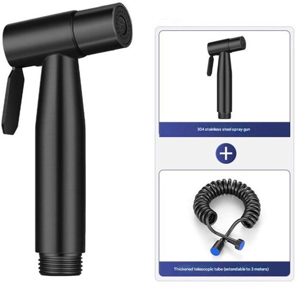 Roestvrijstalen badkamerkraan/douchekop, handdouche, bidet, roestvrijstalen handdouche - zwart