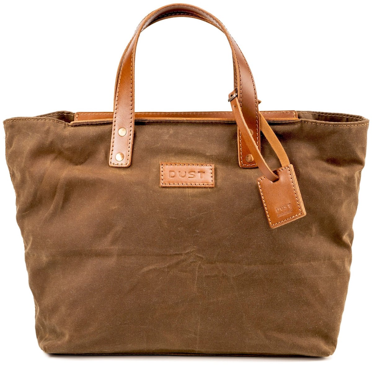 Leather Tote In Waxed Cotton Made in USA Brown