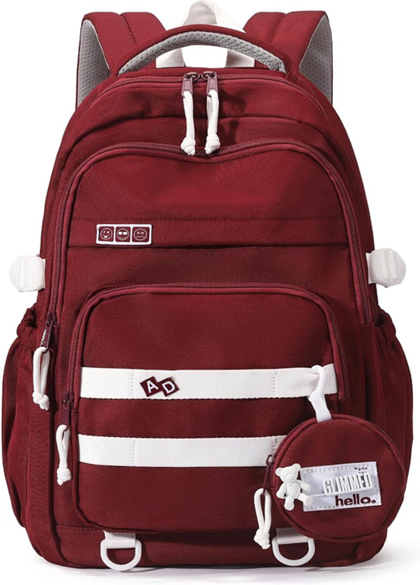 Verpakking van 1 stuk - Studentenrugzak - Stijlvolle schoudertas - Leuke schoolrugzak - Ruime, casual tas voor dagelijks gebruik - Voordelige reistas - Rugondersteuning en gewichtsvermindering - Geschikt voor school en reizen - 31*16*47 cm - Rood