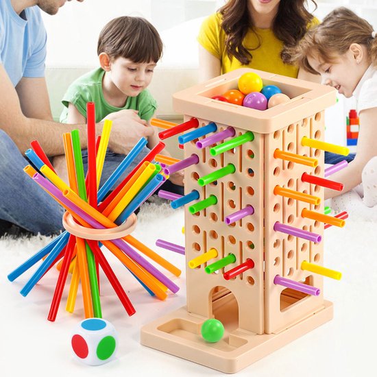 Montessori Speelgoed voor Kinderen 3-6 Jaar – Houten Bordspel met 36 Gekleurde Stokjes, Dobbelsteen & Houten Opbergdoos – Ontwikkelt Fijne Motoriek en Hand-Oogcoördinatie — afbeelding 5