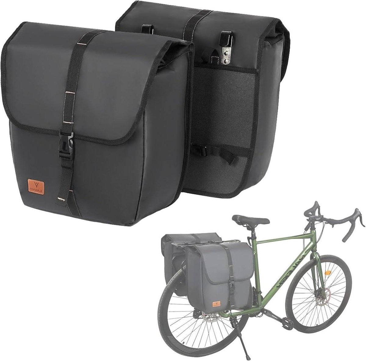Fietstassen Set - Bagagedrager Tassen - Fietsen en Reizen - Waterdicht Materiaal - 20 Liter - Zwart