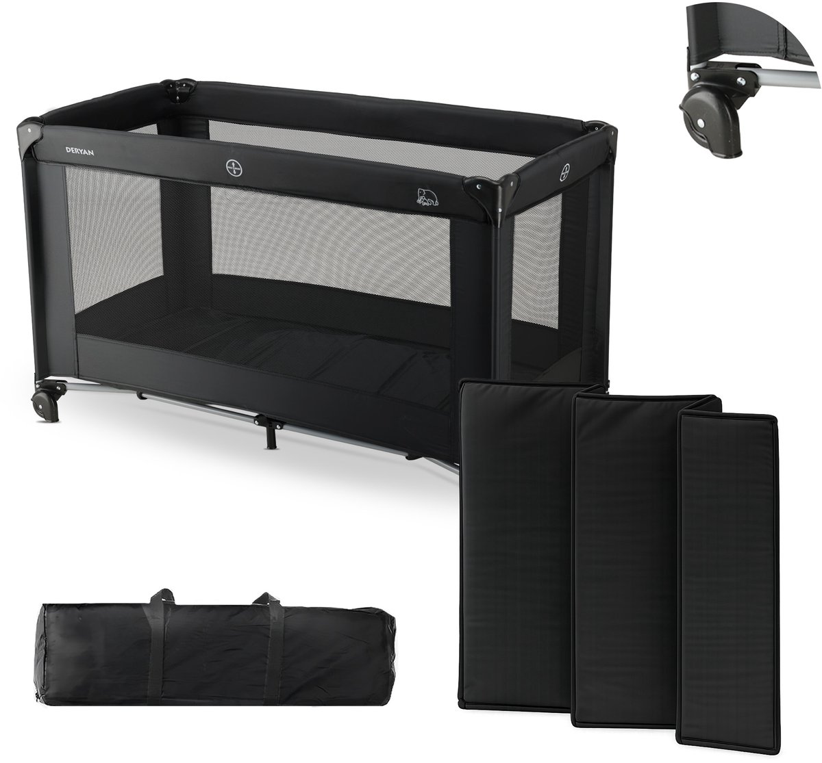 Bol.com Deryan Believer Campingbedje met Matras - 120x60 cm - 0-5 Jaar - Zwart aanbieding