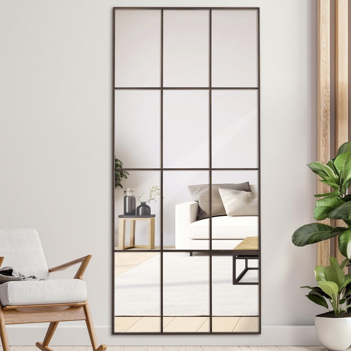 SnelShoppen - LunaMirror Wandspiegel 76 x 180 cm - Rechthoekige Raamspiegel met Bronzen Aluminium Frame - Decoratieve Hangende Spiegel voor Woonkamer,