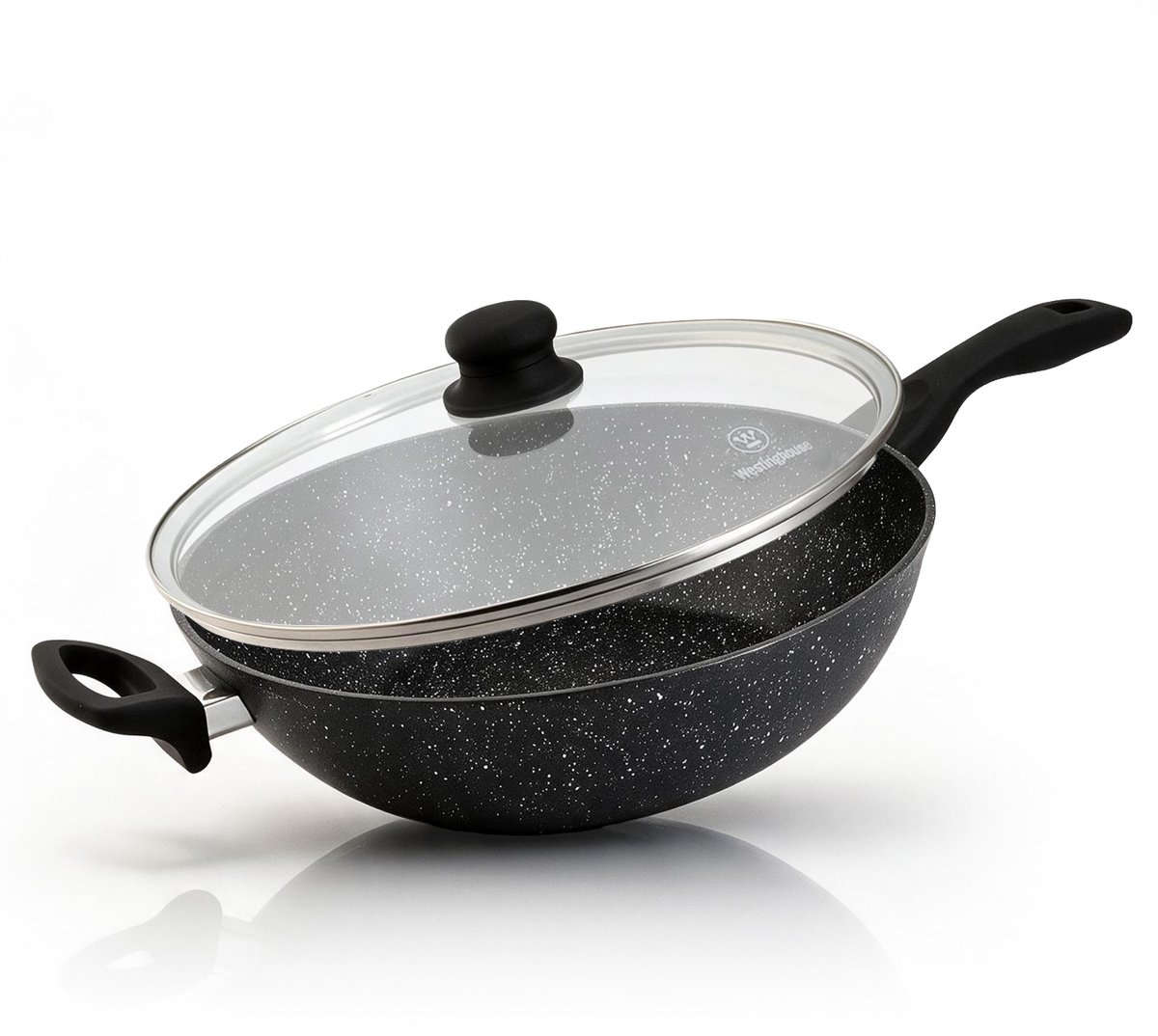 Bol.com Westinghouse Wokpan – Ø 32 cm – Inductie – Inclusief Deksel – Black Marble aanbieding
