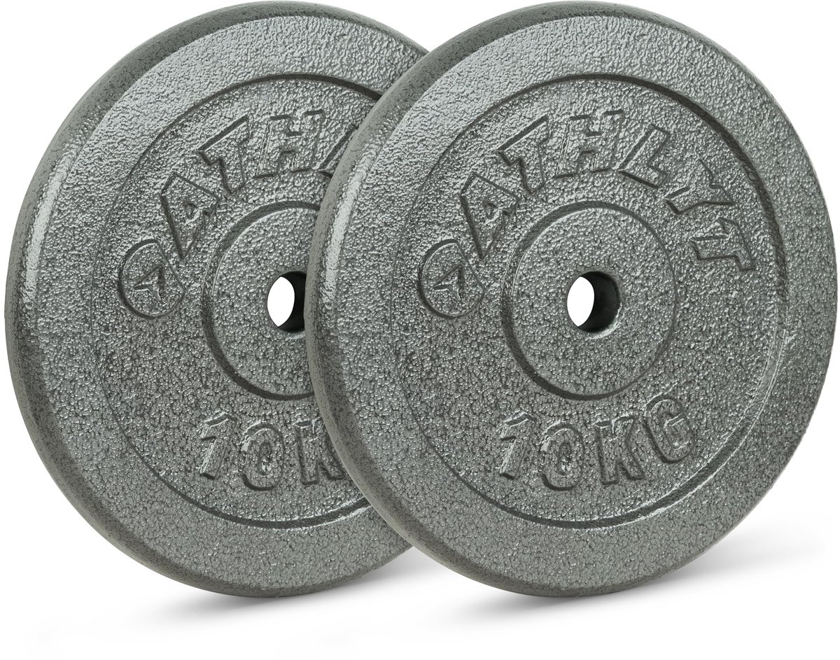 SnelShoppen - Gietijzeren Halterschijven 2 x 10 kg, 2,5 cm - Zwart - Gewichtsschijven voor Fitness, Krachttraining en Thuis Gym