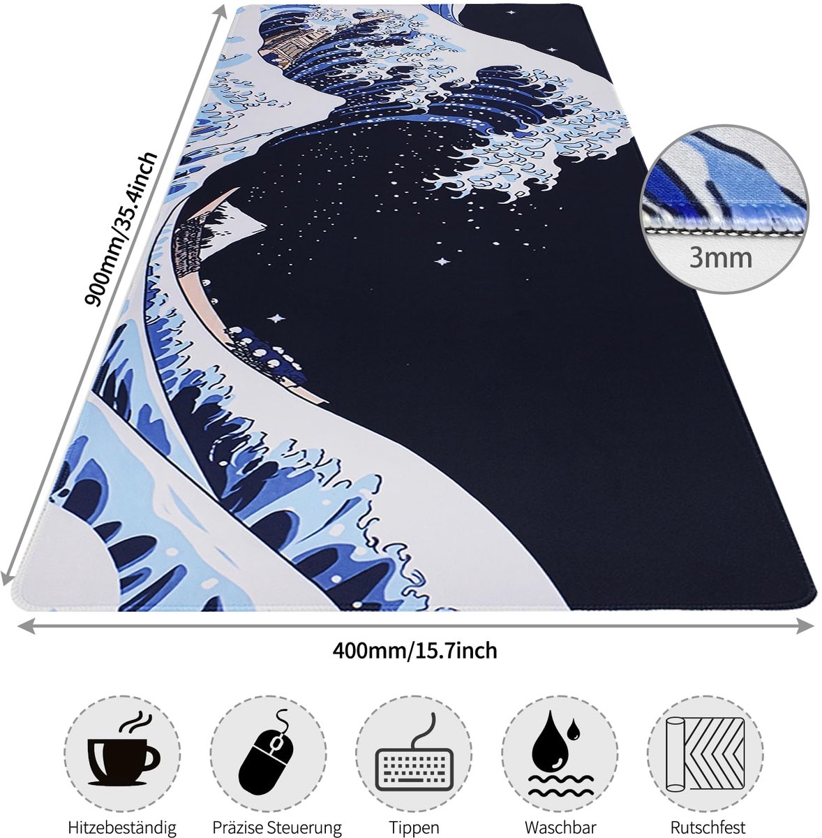 SnelShoppen - Muismat XXL 900 x 400 mm - Gamer Muismat - Antislip - Ideaal voor Gaming en Thuiswerk - Zwart - Slechts 3 mm Dikte