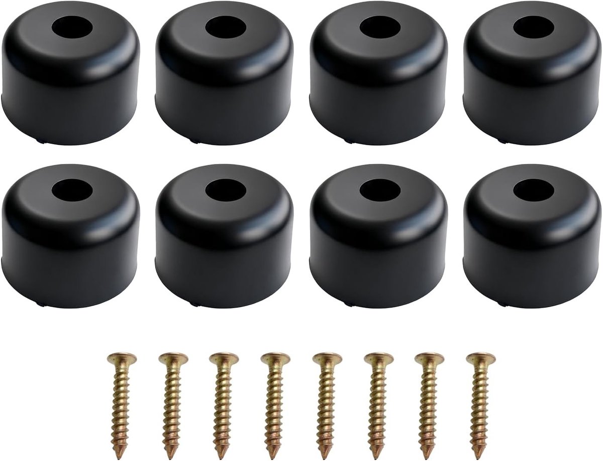 Set van 8 zwarte meubelpootjes, ronde cabinet legs met rubberen voeten, diameter 50 mm en hoogte 30 mm, inclusief acht schroeven voor eenvoudige montage