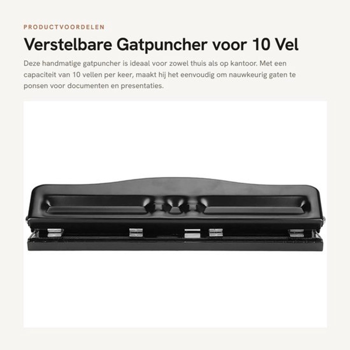 Papierpuncher 10 Vel Capaciteit - Verstelbare Gatpuncher - Handmatige Punch - Desktop Ring Puncher - Precieze Positionering - Schokbestendig en Duurzaam - Ponsmachine