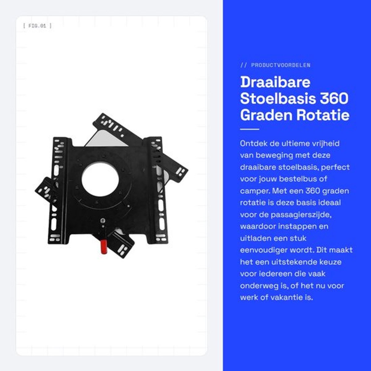 Stoelbasis Draaibaar 360 Graden Rotatie - Zware Beugel - Passagierszijde - Montageplaat - Draaibare Sleuven - Geschikt voor Sprinter/Transit/T5/T6 - Draaistoel