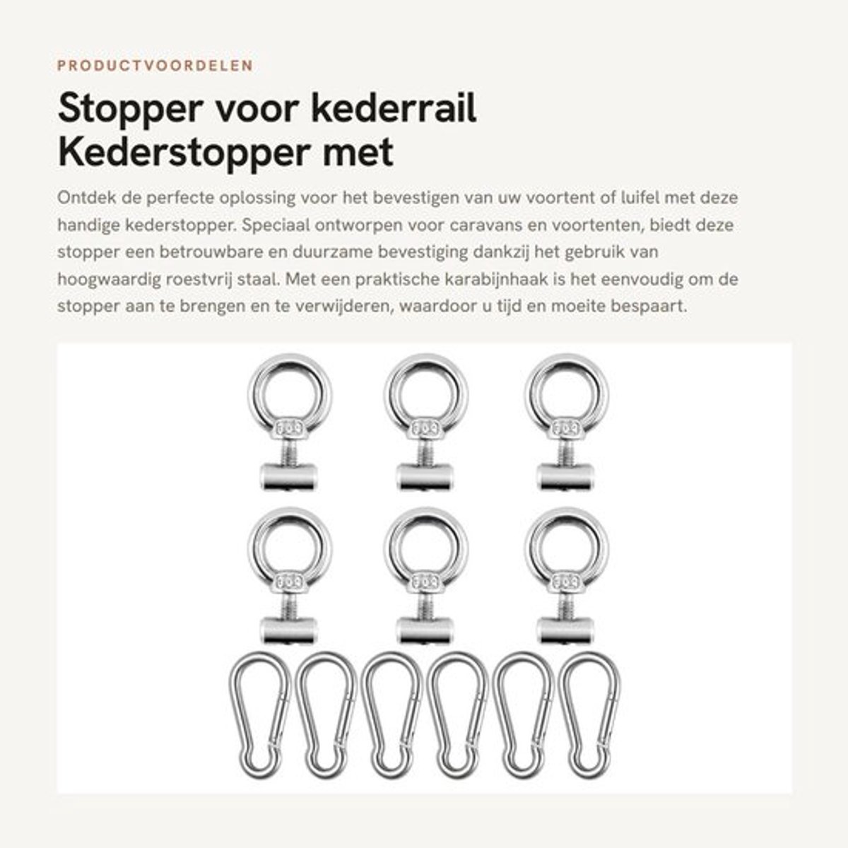Kederstopper 6 Stuks - Roestvrij Staal - Kederrail Accessoires - Voortentstopper - Luifelhaak - Corrosiebestendig - Tentaccessoires