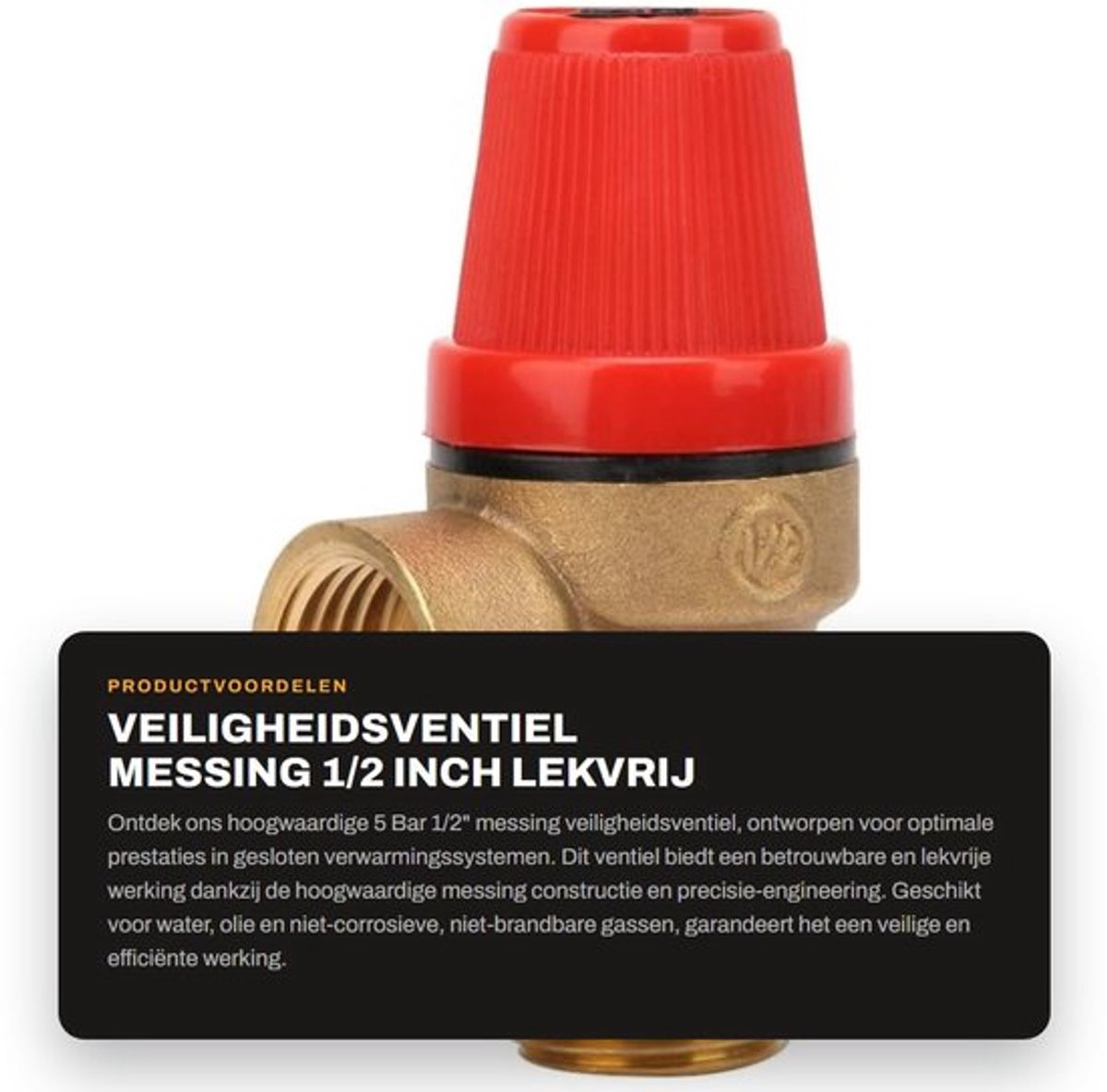 Veiligheidsklep 5 Bar - Koper - Lekvrij - Veilige Ontlastklep - Voor Verwarmingssystemen - Automatische Sluiting - Drukregelklep