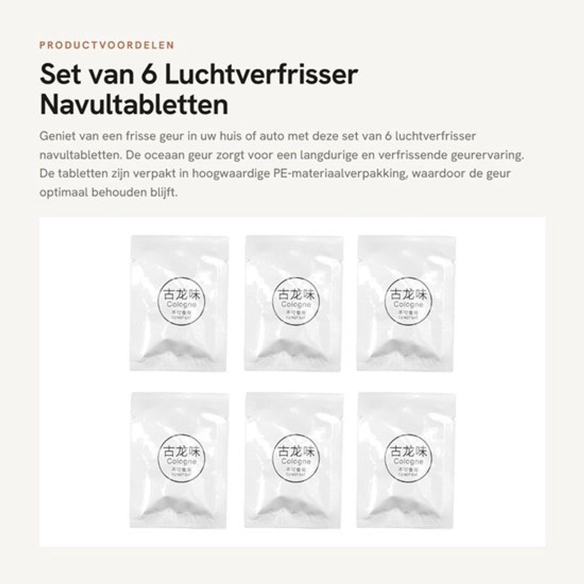 Luchtverfrisser Navul Tablets - Pakket van 6 - PE Materiaal - Langdurige Geur - Voor Thuis/Auto - Oceaan Smaak - Geurtabletten