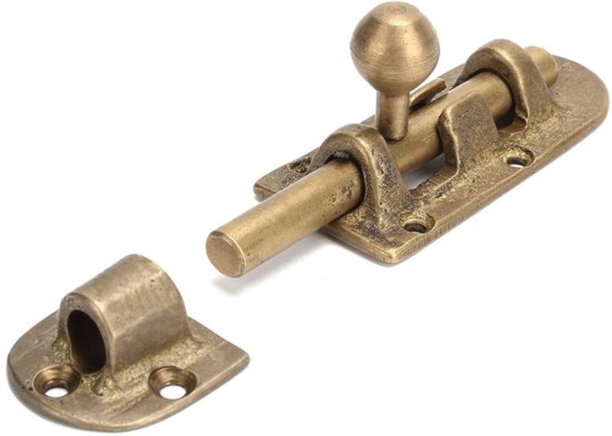 Deurgrendel Vintage - Messing - Schuifgrendel - Antieke Hardware - Poort/Deur - 10x3cm - 125g - Sluitsysteem