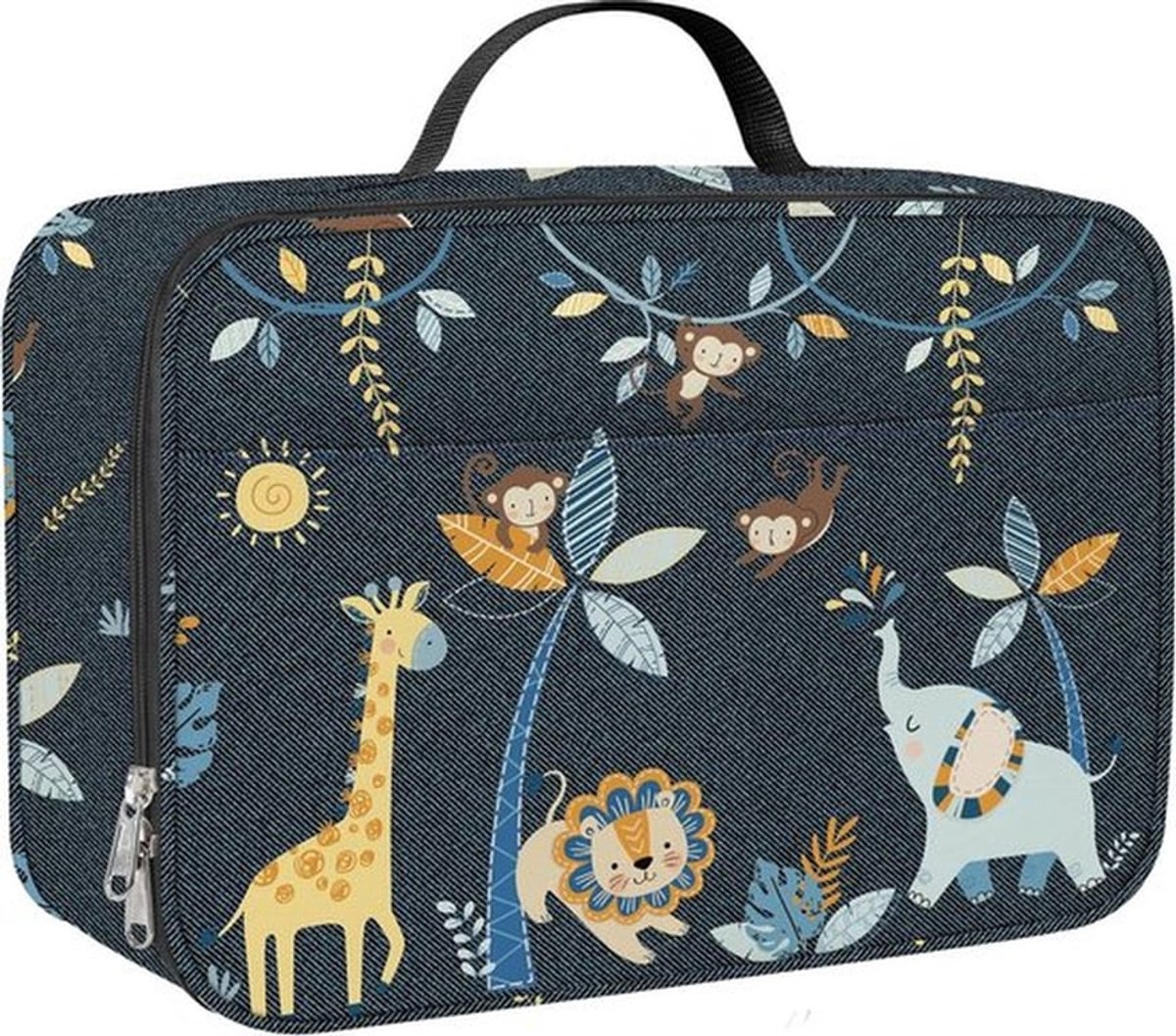 SnelShoppen - Grote Isothermische Kinderen Lunch Bag met Bosdieren - Zwart, Vervoer voor School, Picknick, Peuterlunch, EPE Foam, PEVA Film, Warm en V