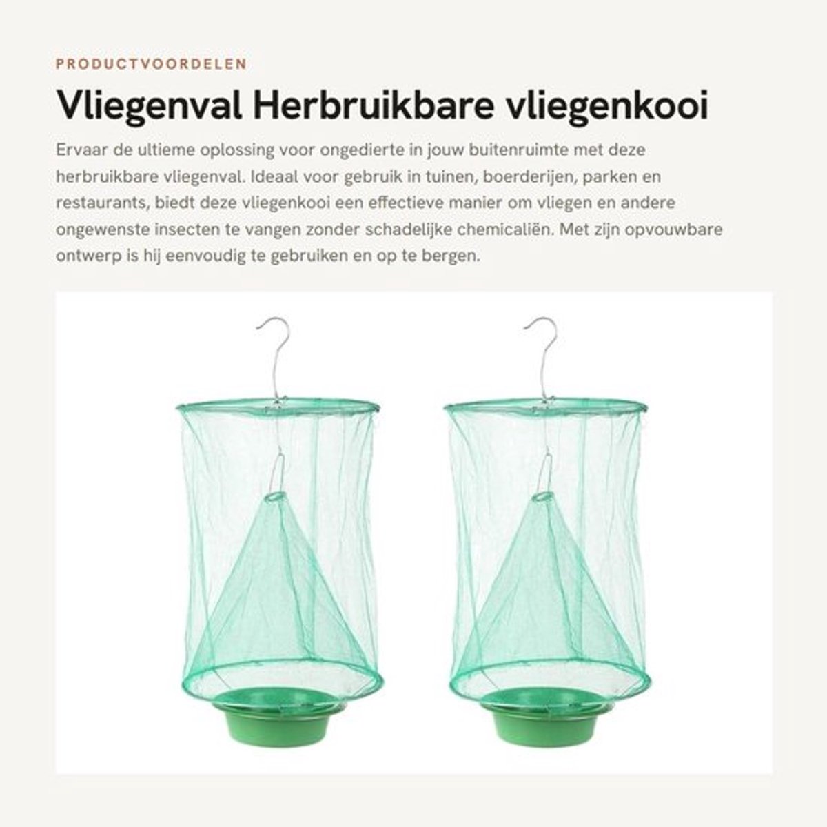 Vliegenval herbruikbaar - Opvouwbaar Insectenvangnet - Aasvijver - Geschikt voor 25 m² - Duurzaam - Milieuvriendelijk materiaal - Insectenvanger