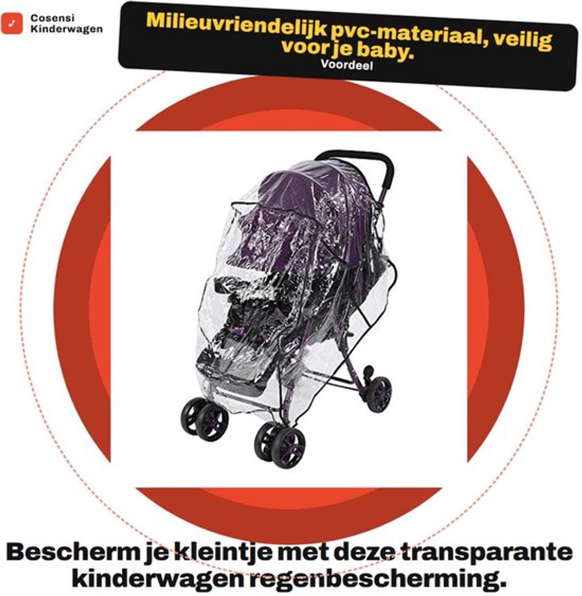 Regenbescherming Waterdicht - Transparant Windscherm - Beschermhoes - Milieuvriendelijk PVC - Scheurvast en Duurzaam - Eenvoudig te Bevestigen - Kinderwagenhoes