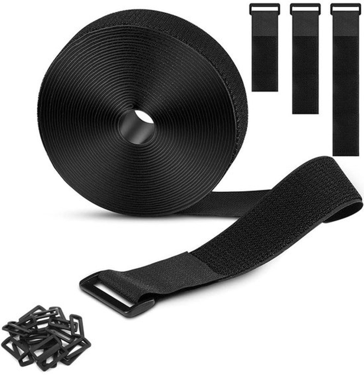Kabelbinders Herbruikbaar - Verstelbare Klittenbandsluiting - 5 cm x 5 m - Organiseren van Kabels - Zwart - Nylon Materiaal - Bevestigingsband