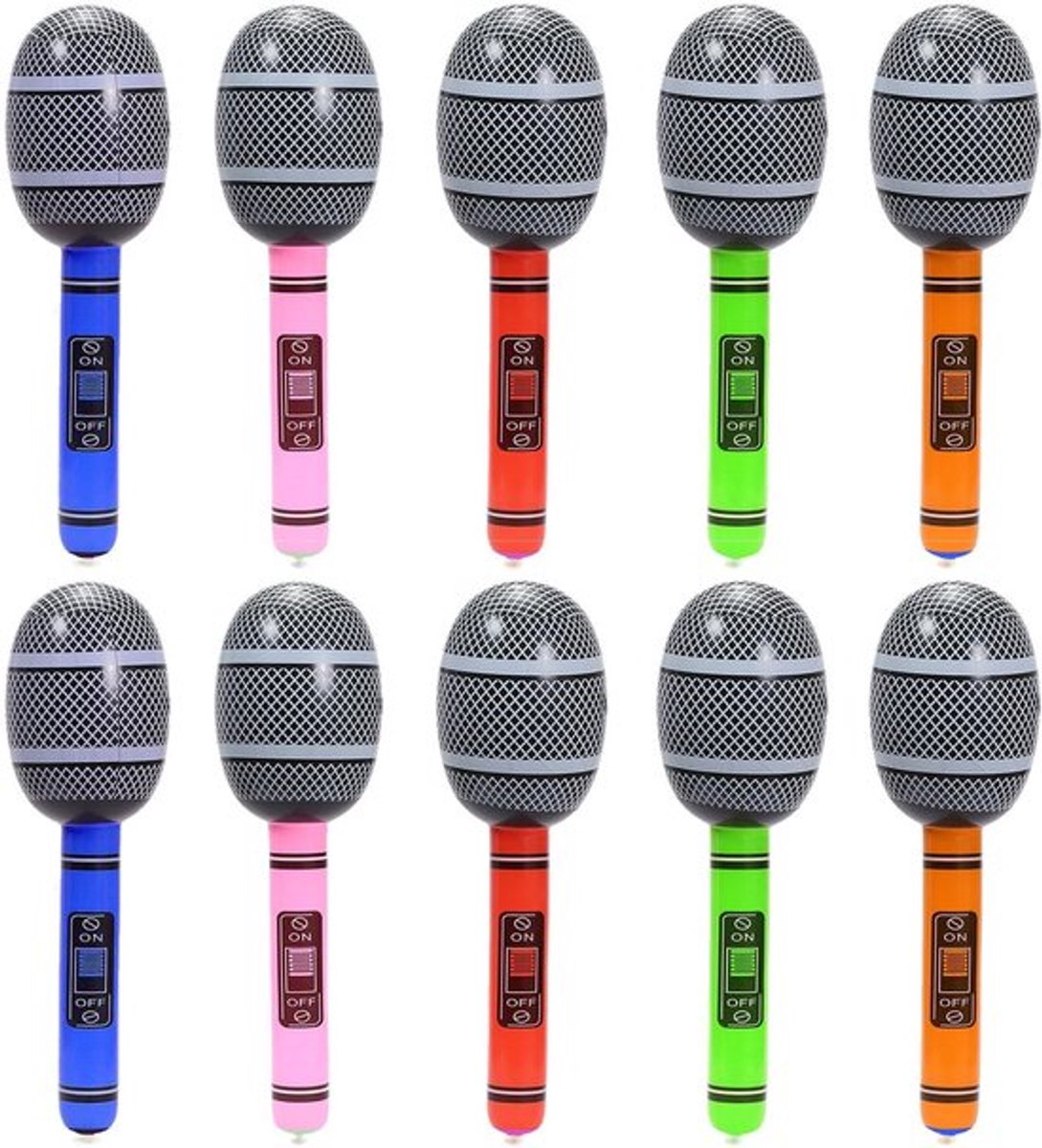 Opblaasbare Microfoon - 10 Stuks - Muziekinstrumenten - Feestaccessoires - Make-up Microfoon - Geschikt voor Kinderen en Volwassenen - Feestmicrofoon