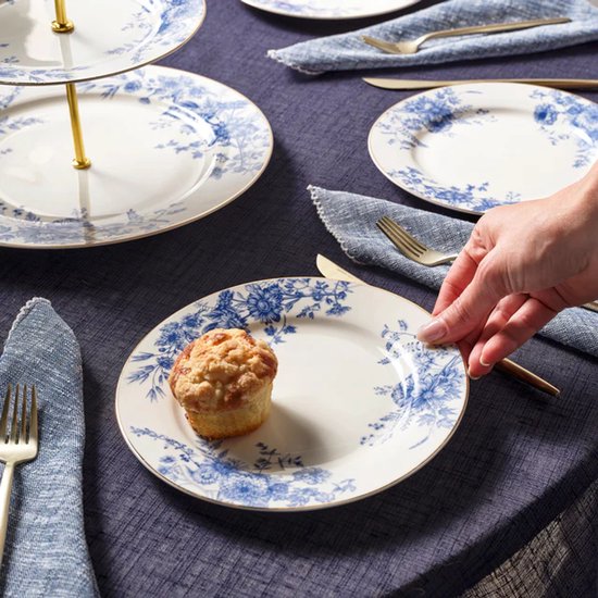 Karaca Delft - New Bone Serveerset - 8-delig - 6 Personen - Etagère & Dessertborden - Blauw — afbeelding 2