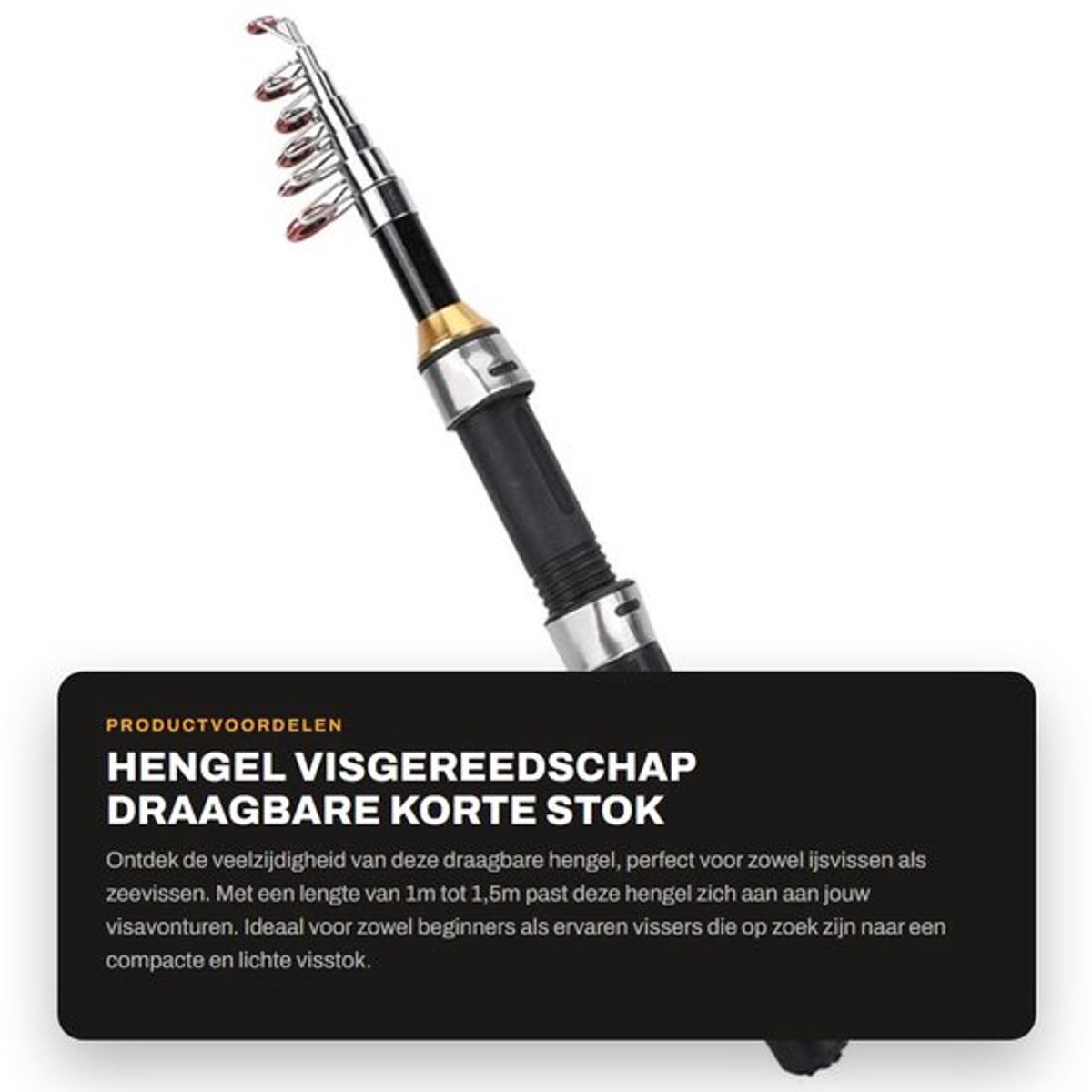IJshengel 1,5m - Draagbare Hengel - Antislip Handvat - Duurzaam Glasstaal - Kunstaas/Zeevishengel - Lichtgewicht 65-229g