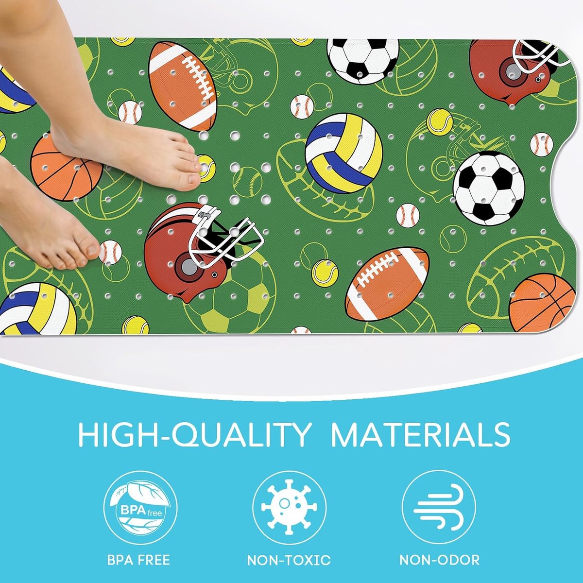 Badmat voor kinderen 100 x 40 cm - antislip - groene sportballen - maakt badtijd leuk - SnelShoppen