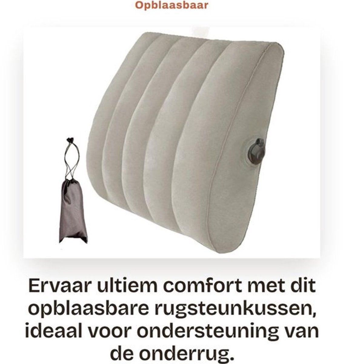 Lendensteunkussen Verstelbaar - Opblaasbaar Rugkussen - Draagbaar Stoelrugkussen - Geschikt voor Auto/vliegtuig - Voorkomt Rugpijn - 20x15x5 cm