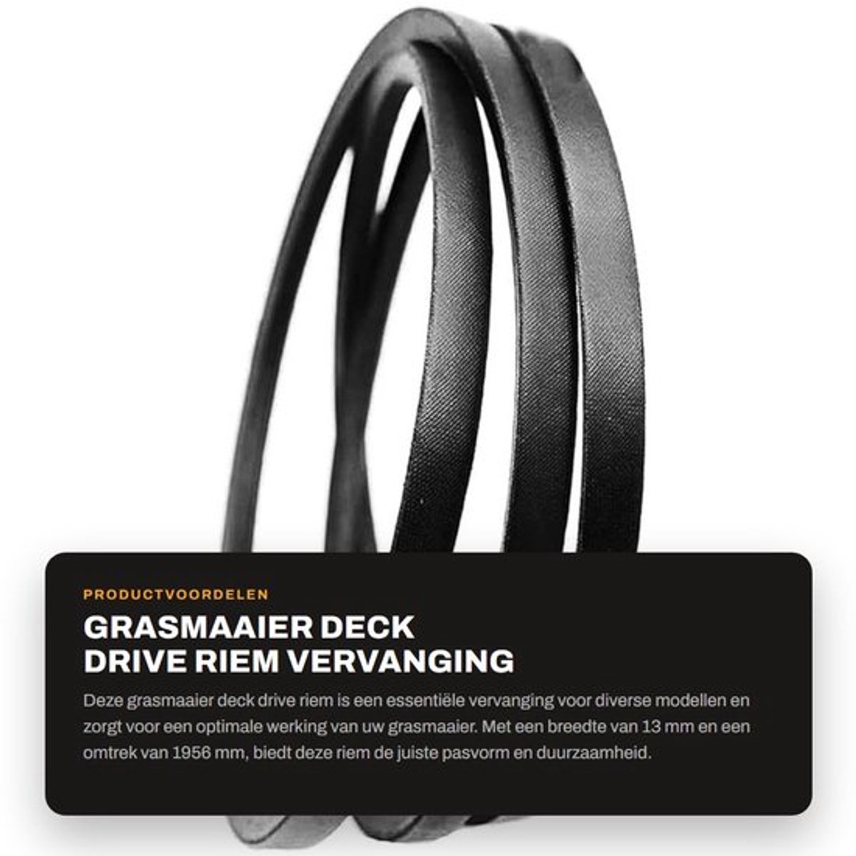 Grasmaaier Riem Vervanging - Onderdeelnummer 135061504/0 - Breedte 13 mm - Omtrek 1956 mm - Geschikt voor Mountfield 1538M-SD/T38M-SD - Zwart - Maaier Riem